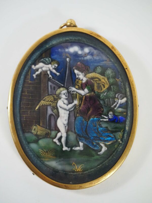 oval enamel plaque, 19th century - Antique from Dullaert Antiques